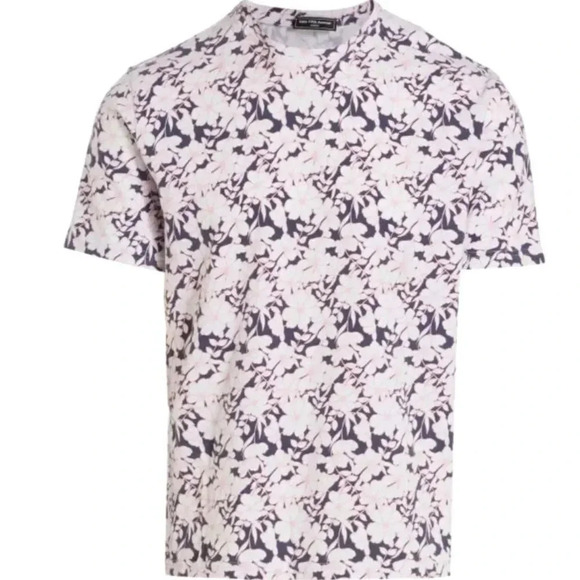 SAKS FIFTH AVENUE MODERN FIT FLORAL PRINT MENS T SHIRT L WHITE/PINK MULTI - Picture 1 of 10